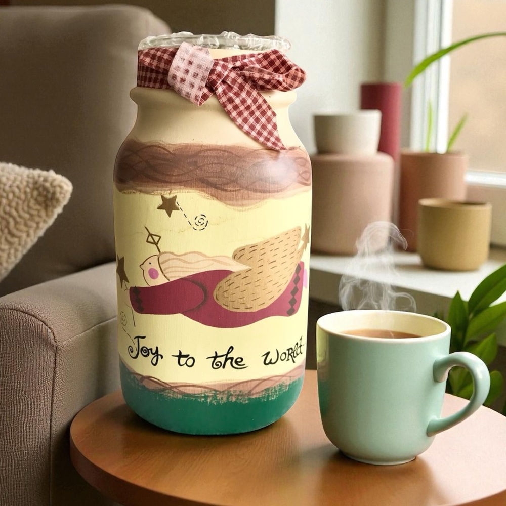 Joy to the World Angel Ceramic Jar with Votive Candle